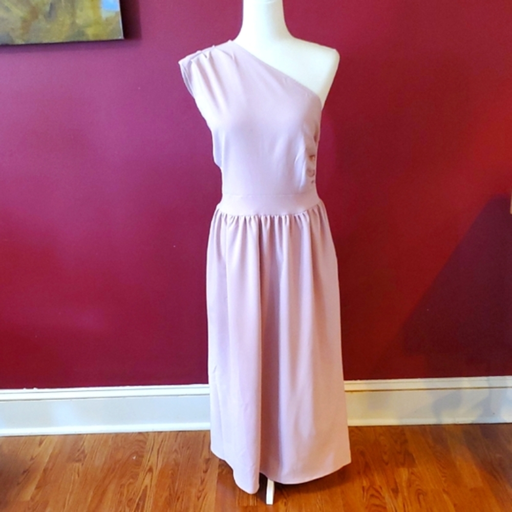 Elegant One-Shoulder Pink Dress Large